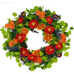 22 inch Artificial Spring Summer Wreaths for Front Door Poppy Wreath with Lavender Ear,Cherry Blossom,for Front Door Indoor Outdoor Home Farmhouse Decor