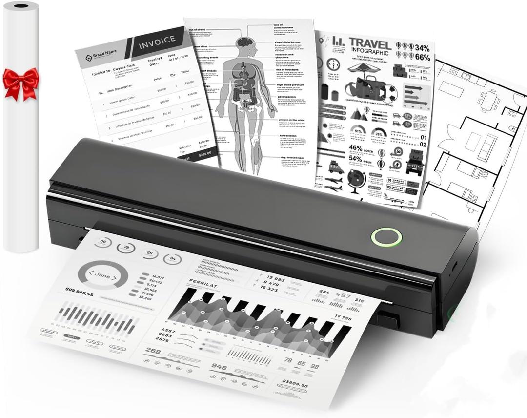 Portable Printers Wireless for Travel, N80 Wireless Thermal Printer Bluetooth Inkless Printer Support 8.5" X 11" US Letter & A4, Compatible with iOS, Android, Laptop