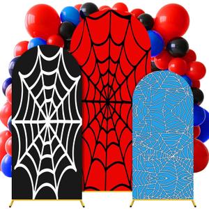 3 Pcs Spider Web Arch Backdrop Cover Set 6Ft 6.6Ft 7.2Ft Spider Birthday Party Decorations Polyester Arch Stand Cover for Photo Props Cosplay Wedding Baby Shower Backdrop Decor