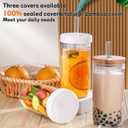 DWTS DANWEITESI Glass Cups with Lids and Straws,24 oz Smoothie Cup with Lid and Straw-Boba Mason Jar,Matcha Cup Wide Mouth Reusable Drinking Glasses,Iced Coffee Cups Glass,Vasos De Vidrio4 Pack