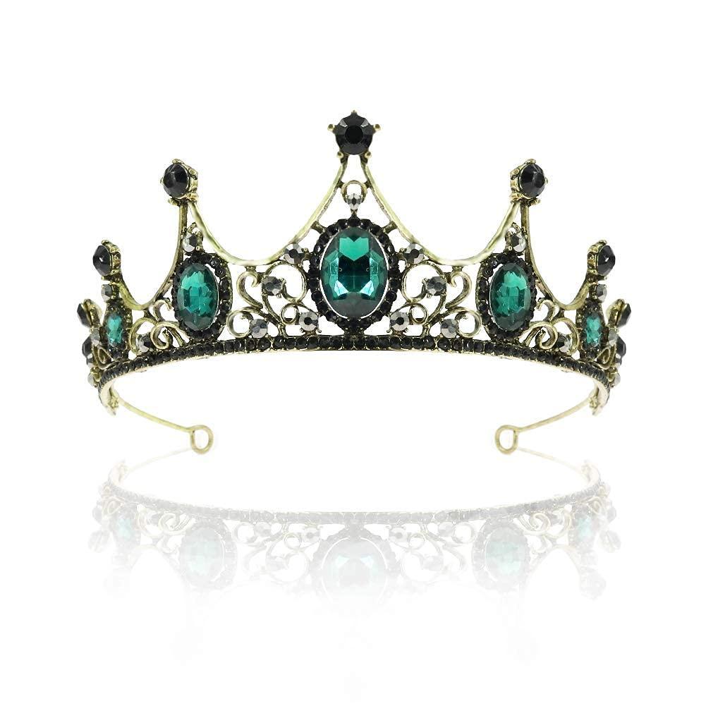 TOCESS Green Crown Tiara for Women, Vintage Princess Crown Queen Tiara with halo Crystal Emerald Rhinestone for Girls Bridal, Wedding, Pageant, Halloween, Prom Birthday Festival Party