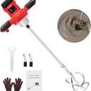 Cement Mixer, Handheld Electric Concrete Mixer, Portable Mortar Mixer with 6 Adjustable Speed, 110V Mud Mixer Machine Drill Tool for Paint Mortar Fodder Mixing Drywall Grout Plaster (Red)