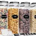 PRAKI Cereal Containers Storage Set (4L,135.2 Oz), 4PCS Airtight Food Storage Containers with Pour Spout for Kitchen & Pantry Organization Cereal Dispensers with 20 labels, Measuring Cup & Marker