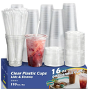110 Pack 1 oz Plastic Cups with Lids and Straws,Sturdy Disposable Iced Coffee Cups with Lids,Clear To Go Cups For Smoothie,Cold Drinks