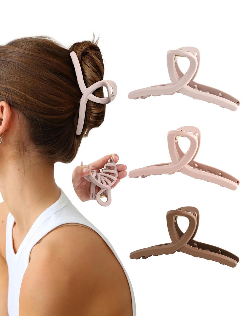 3Pcs Silicone Hair Clips Flexible Claw Clips for Women Cloud Clip Bendable Large Hair Claw Clip (Crossover - Coffee + Khaki + Nude Pink)