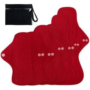 wegreeco 6 Pcs Reusable Menstrual Pads, Ultra Absorbent Cloth Pads for Heavy Flow, Sanitary for Teens, Women, Nonslip Panty Liners + Bag (Burgundy, Starter Kit Set) (7 Piece Set)