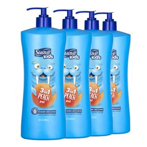 Suave Kids 3-in-1 Tear Free, Body Wash, Shampoo and Conditioners, Dermartologist Tested, Peach Pal, 28 Oz Pack of 4