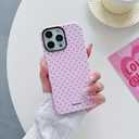 Designed for iPhone 16 Pro Case, Cute Fashion Polka Dot Aesthetics for Women Girls Soft TPU and Hard PC Protective Case Compatible with 16 Pro-Pink