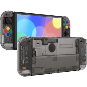 eXtremeRate DIY Full Set Shell for Nintendo Switch OLED, Replacement Console Back Plate & Kickstand, Custom NS Handheld Controller Housing with Full Set Buttons for Nintendo Switch OLED - Clear Black (Clear Black)