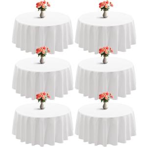 joybest 6 Pack Round Tablecloths 90 Inch White Polyester Table Cloth for 30-60 Inch Tables, Stain and Wrinkle Resistant Washable Fabric Table Cover for Wedding, Party, Reception, Banquet