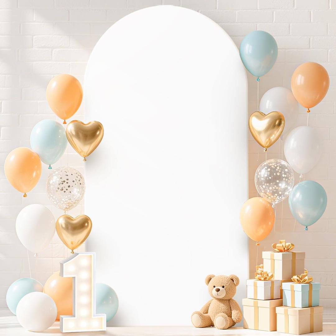 FUHSY White Arch Cover 6FT Arch Backdrop Cover for Arched Frame Wedding Arched Stand Covers Spandex Fitted Backdrop Covers Fabric for Ceremony Banquet Happy Birthday Party Chiara Decor