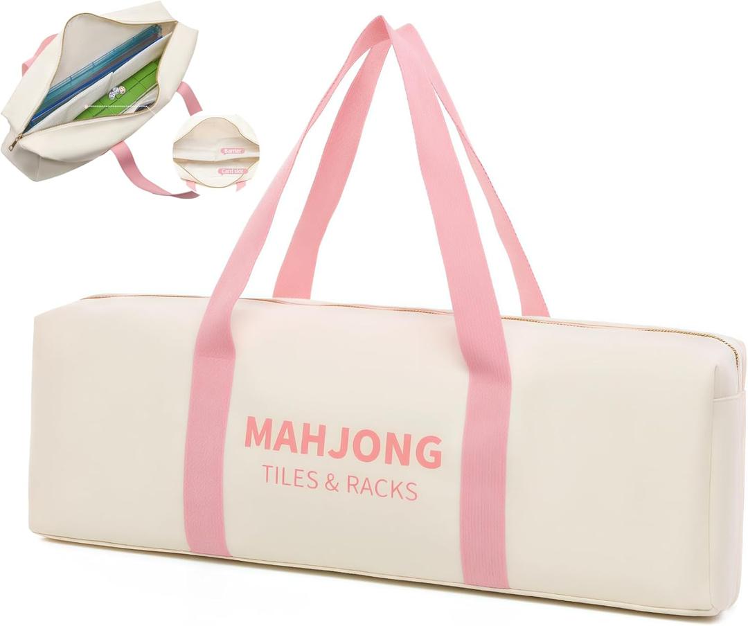 Mahjong Rack Bag with Dividers, Storage for Pushers, Pink 20inch, 20.8 x 5.1 x 6.7 Inches / 53 x 13 x 17 cm