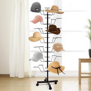 tonchean Free Standing Hat Rack Stand, 7-Tier Rotating Standing Hat Rak Tree with 35 Hooks, Metal Wig Rack for Multiple Wig, Industrial Hat Rack for Bassball Caps