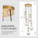 5-Light Raindrop Pendant Light Fixtures, Brass Glass Pendant Lighting, Teardrops Modern Hanging Light for Entryway Foyer Kitchen Island Dining Living Room Hallway