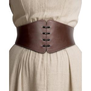 L'VOW Viking Leather Corset Belt Women - Renaissance Cinch Belt Halloween LARP Medieval Daily Wear (Brown, XXL)