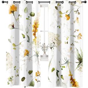 Yellow Floral Curtains/Drapes Panels 84 inches Length 2 Panels Set for Living Room,Bedroom,Window Treatment Thermal Insulated Grommet