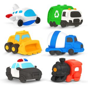 Zippytots 6 PCS Vehicle Floating Bath Toys Mold Free Infant Bath Tub Toys for 12 Months - No Hole Bathtub Toys for Toddlers 1-3 Water Pool Toys for Baby Toddler Ages 1+