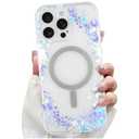 LSL Designed for iPhone 16 Pro Case [Drop Protection/Compatible with Magsafe] Cute Flower Magnetic Phone Case for Women Girly TPU Bumper Floral Cover Purple