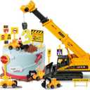 RAYNAG 16 Pieces Construction Cake Topper Vehicles Cake Decoration Set Construction Birthday Party Supplies Large Crane Excavator Traffic Road Sign Cake Topper for Birthday Party Supplies Favours