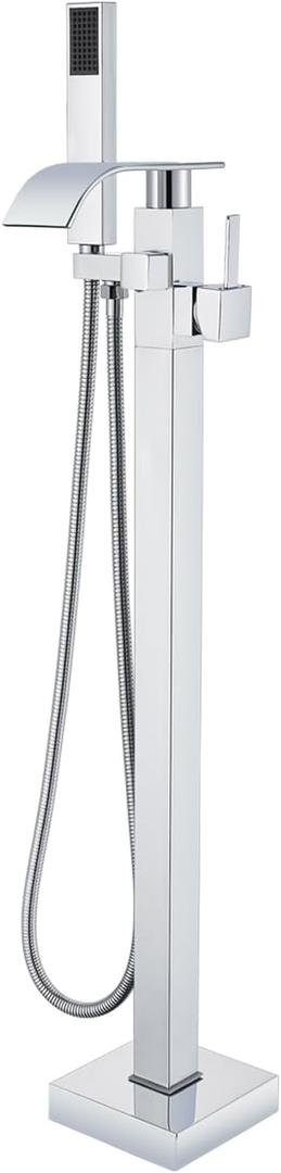 Senlesen Bathroom Chrome Freestanding Tub Faucet Floor Mounted Bathtub Shower Faucet with Handheld Sprayer