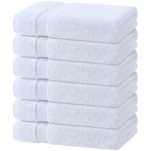 White Bath Towels 24x50 Inch, 6 Pack - Extra Absorbent Cotton Towel Set for Bathroom