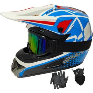 Kids Helmet for Motocross, ATV, Off-Road, Quad Bikes and BMX, DOT Approved (With Goggles, Gloves and Visor) (Blue, Medium)