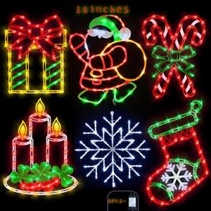 Pytopkto 16" Christmas Window Silhouette Lights - 6 Pack Colour Lighted Candy Cane  Santa  Christmas Stocking  Candle  Gift Box Snowflake for Holiday Indoor and Outdoor Window Decorate