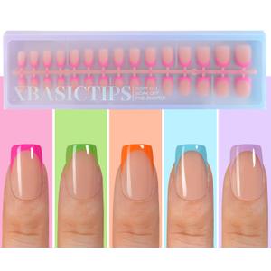 Misssix XBASICTIPS French Tip Press On Nails, 150 Pcs Short Square French Gel Nail Tips, Soft Gel Pre-shaped No File Need Fake Nails for Nail Art DIY Extension Designs, 15 Sizes