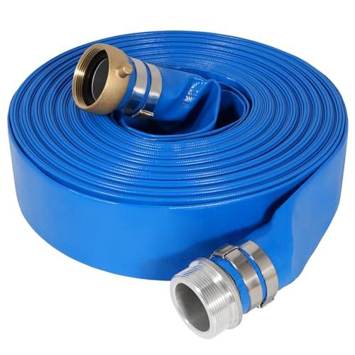 2" x 50 ft Backwash Hose for Swimming Pools, Heavy Duty PVC Lay Flat Water Discharge Hose,Durable Pool Drain Hose with Aluminum Pin Lug Fittings for Pump And Filters