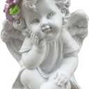 White Angel Garden Statue Figurines Home Decor Rose Crown Cherub Statue Christmas New Year Angels Figurines Decorations Lawn Yard Decor for Patio, Gift for Mom (3.23 * 2.83 * 4.25in)