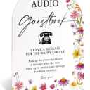 Audio Guest Book Sign for Wedding Table Decor, Wild Flower Arch Acrylic Wedding Signs for Reception, Floral Bridal Shower Engagement Party Decorations for Baby In Bloom Baby Shower, 6x8inch