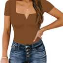 Chunpin Women's Short Sleeve Bodysuit Square Neck Notch V Neck Bodysuits Double Lined Tops Going Out Outfits Thong Bodysuits, L