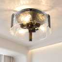 Black Semi Flush Mount Ceiling Light - 13" Kitchen Lighting Fixtures Ceiling Mount, 3-Light Modern Hallway Light Fixtures Glass Foyer Lighting Fixtures for Bathroom Entryway Kitchen Laundry Room