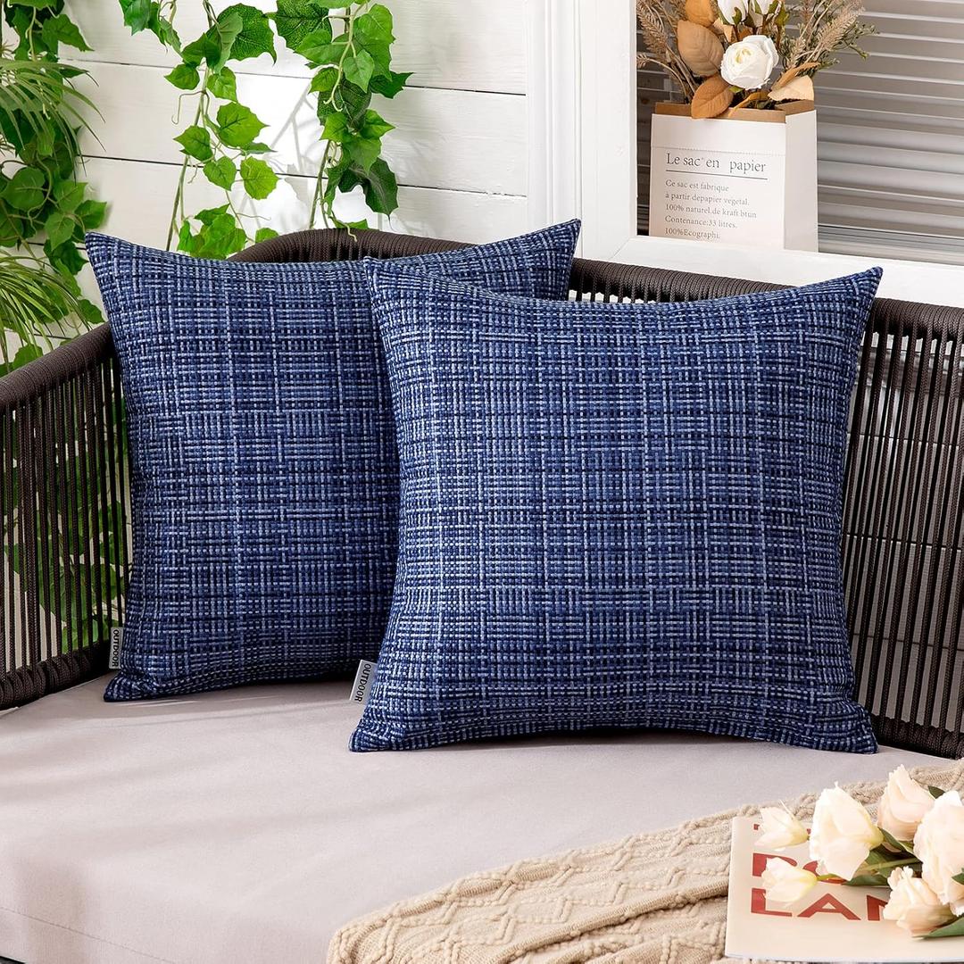 MIULEE Outdoor Waterproof Throw Pillow Covers Decorative Farmhouse Water Resistant Cushion Covers for Tent Patio Garden Couch Sofa Pack of 2, 12x12 Inch Navy Blue