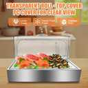 Ice Food Serving Display Tray with Clear Roll Top Cover & 2 Stainless Steel Tongs, Chilled Buffet Server Food Display Platter with 3 Ice Packs for Seafood, Parties, Catering & Hotel