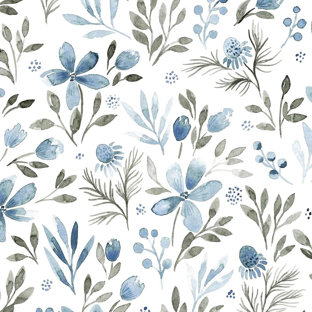 Blue Floral Peel and Stick Wallpaper Blue and White Wallpaper for Cabinets Leaf Contact Paper Boho Waterproof Self Adhesive Removable Wallpaper for Bedroom Vinyl 17.3''x 393''