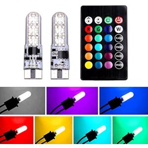 Car T10 RGB LED Bulb Width Light with Remote Control W5W 194 168 2825 Strobe Light 16 Colors 5050 Wedge Replacement for Car Interior Map Dome Door License Plate Light Reading Lights (2PCS)