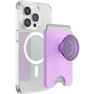 PopSockets Phone Wallet with Expanding Grip and Adapter Ring for MagSafe, Phone Card Holder, Wireless Charging Compatible, Wallet Compatible with MagSafe - Lavender