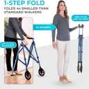 Stander Space Saver Walker, Lightweight Folding Rolling Mobility Aid for Seniors & Adults, Compact 2-Wheel Disability Device with 6-inch Wheels & Ski Glides for Walking Support, Cobalt Blue