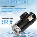 UST1152/UCT1152 1 1/2HP Pool Pump Motor, 56J Frame Swimming Pool Pump Motor | 115/230V, 3450 RPM, 303 Stainless Steel Shaft, Replacement Motor for Outdoor/Indoor Swimming Pool