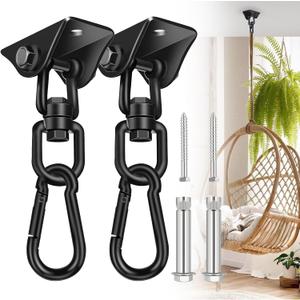 Hammock Hanging Kit 2 Pack, Porch Swing Hanging Kit 1200 Lb Capacity, Hammock Ceiling Hooks Heavy Duty 360Rotating Hanging Swing Chair Hardware for Hammock Chair Stand, Porch, Yoga, Gym (Black)