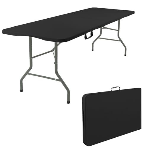 Fivenl 5 Feet Portable Folding Table Black, Steel Legs Fold-in-Half with Carrying Handle Rectangular Plastic Foldable Table for Party, Wedding, Camping, Picnic, Dining, Indoor Outdoor Events
