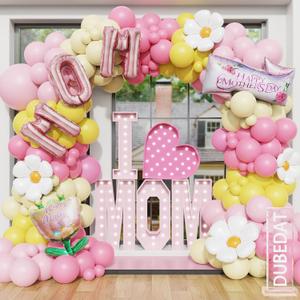 Mother's Day Balloon Garland Arch kit Pink Yellow Balloons Daisy Happy Mother Day Flower Foil Balloons for Best Mom Ever Mothers Day Party Birthday Decoration Supplies