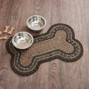 VHC Brands Espresso Indoor/Outdoor Pet Food Mat for Dogs Cats Kitchen Medium Bone Rug 15x23