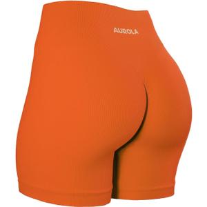 AUROLA Power Workout Shorts for Women Tummy Control Squat Proof Ribbed Thick Seamless Scrunch Active Short (Medium, Persimmon Orange)