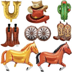 12 Pcs Western Cowboy Themed Horse Balloon Kit, Western Party Decorations Including Horse Boots Hats Cactus Horseshoes Wheels Balloons for Cowboys and Cowgirls Birthday Party Decoration