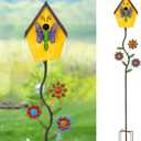 51 Bird Houses Stake for Outside, Metal Wild Bird Feeder Birdhouse Stake Pole with Butterfly Design Outdoor Decorations for Patio, Backyard, Garden
