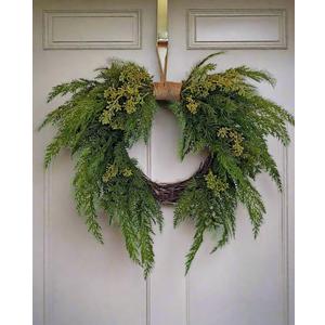 18 inch Artificial Cedar and Jute Front Door Wreath with Hand Tied Twig Base