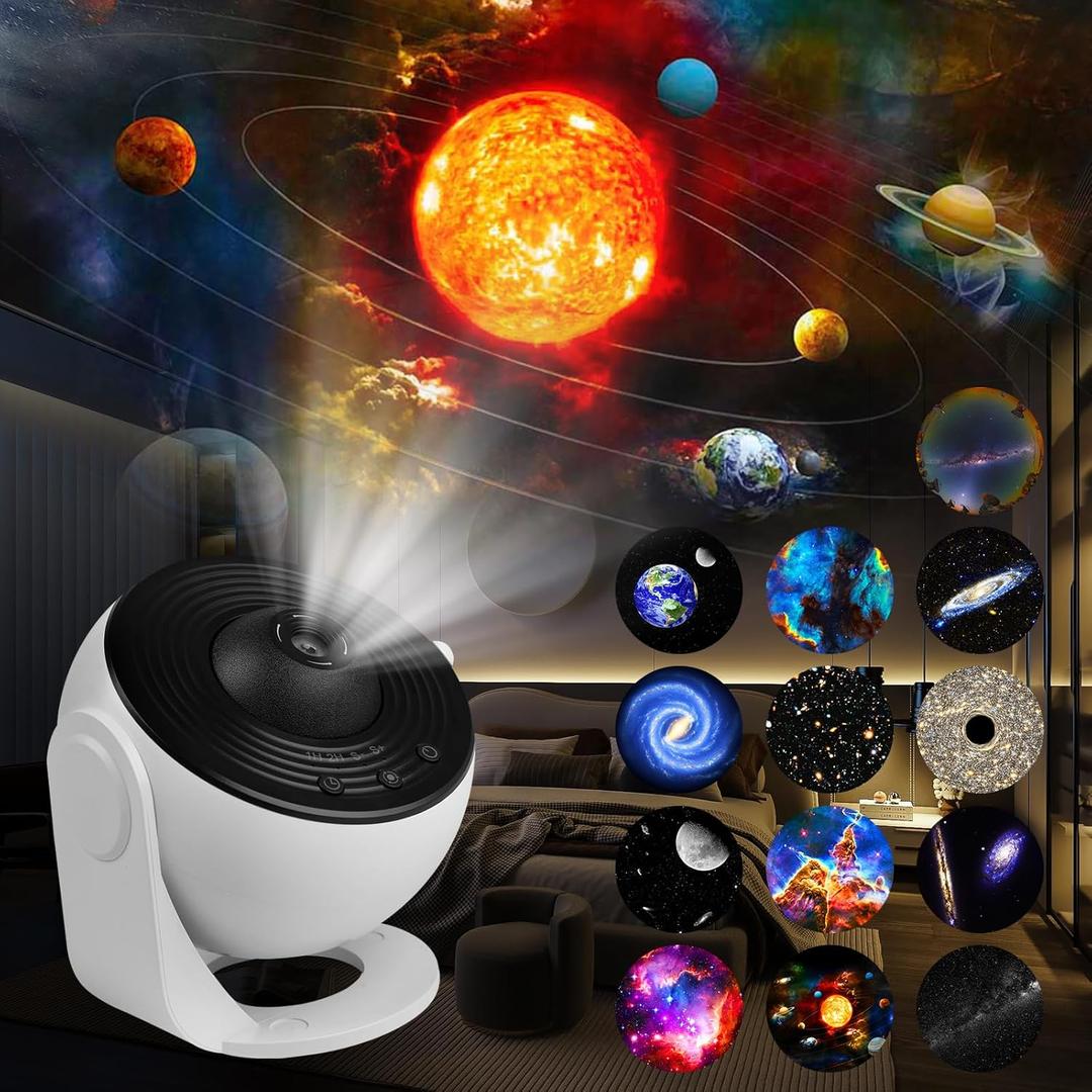 Leaxmiour Star Projector Galaxy Light, 13 Film Discs Planetarium Galaxy Projectors for Bedroom,360Rotating Space Night Light Projector with Timer, HD Ceiling Starry Lighting for Kids' Rooms