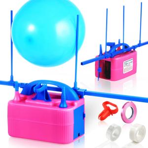 Balloon Pump Electric, Electric Air Pump Replace Manual Balloon Hand Pump, US Standard Plug Balloon Inflator Pump Electric with Dual Nozzles for Balloon Arch, Balloon Stand, Party Decorations (Pink-with Sizer)